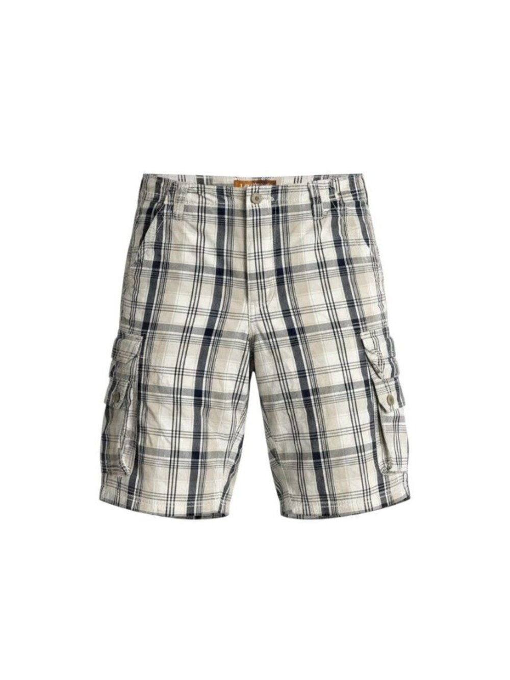 Lee Dungarees Mens Plaid Cargo Shorts Beige & Navy Multi-Pocket Size 38